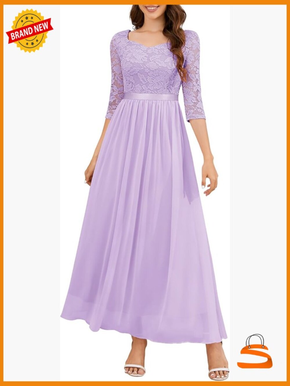 3/4 Sleeve Empire Waist Floor Length Formal Dress